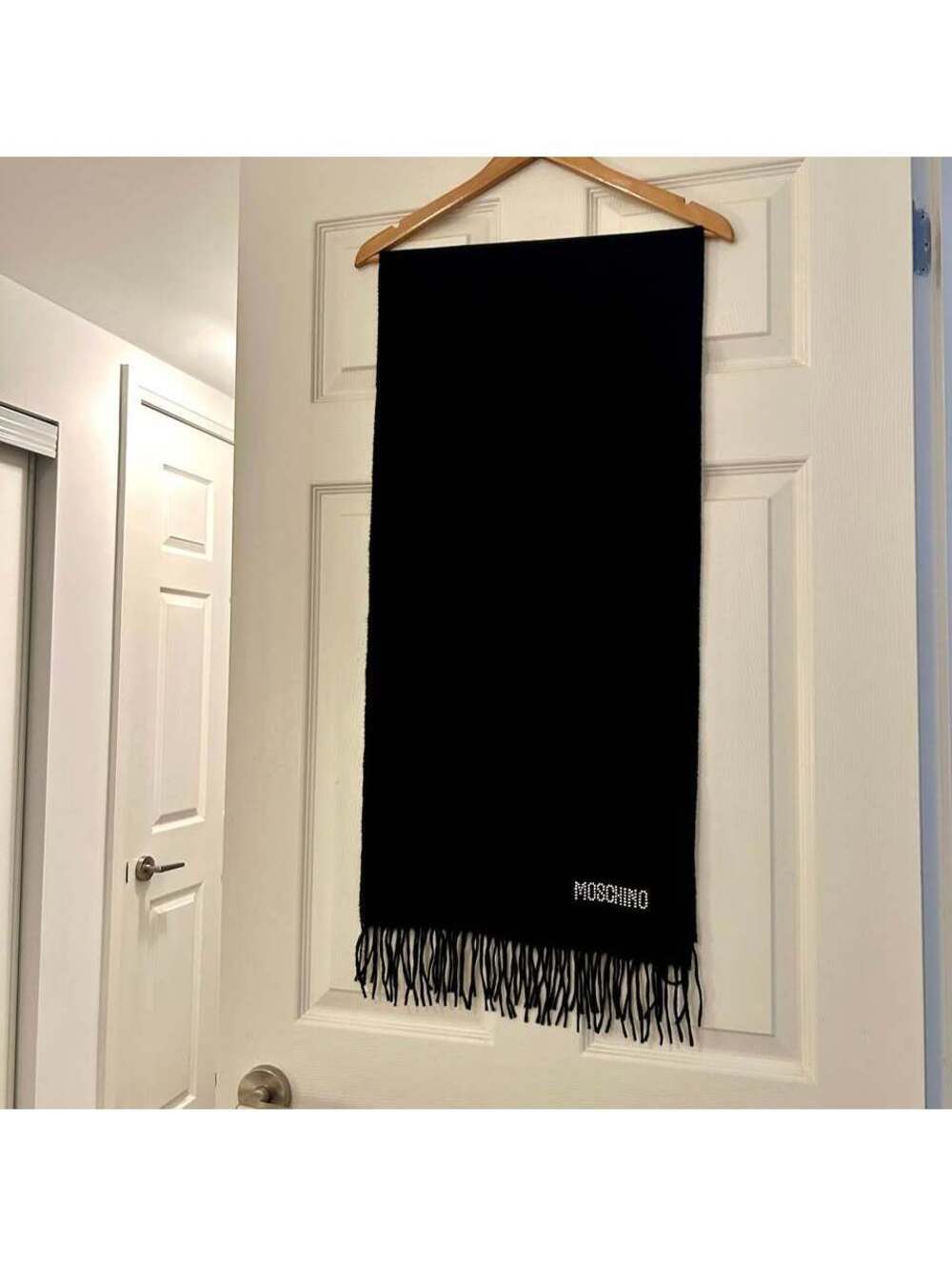 Moschino Black Fringe Wool Scarf
